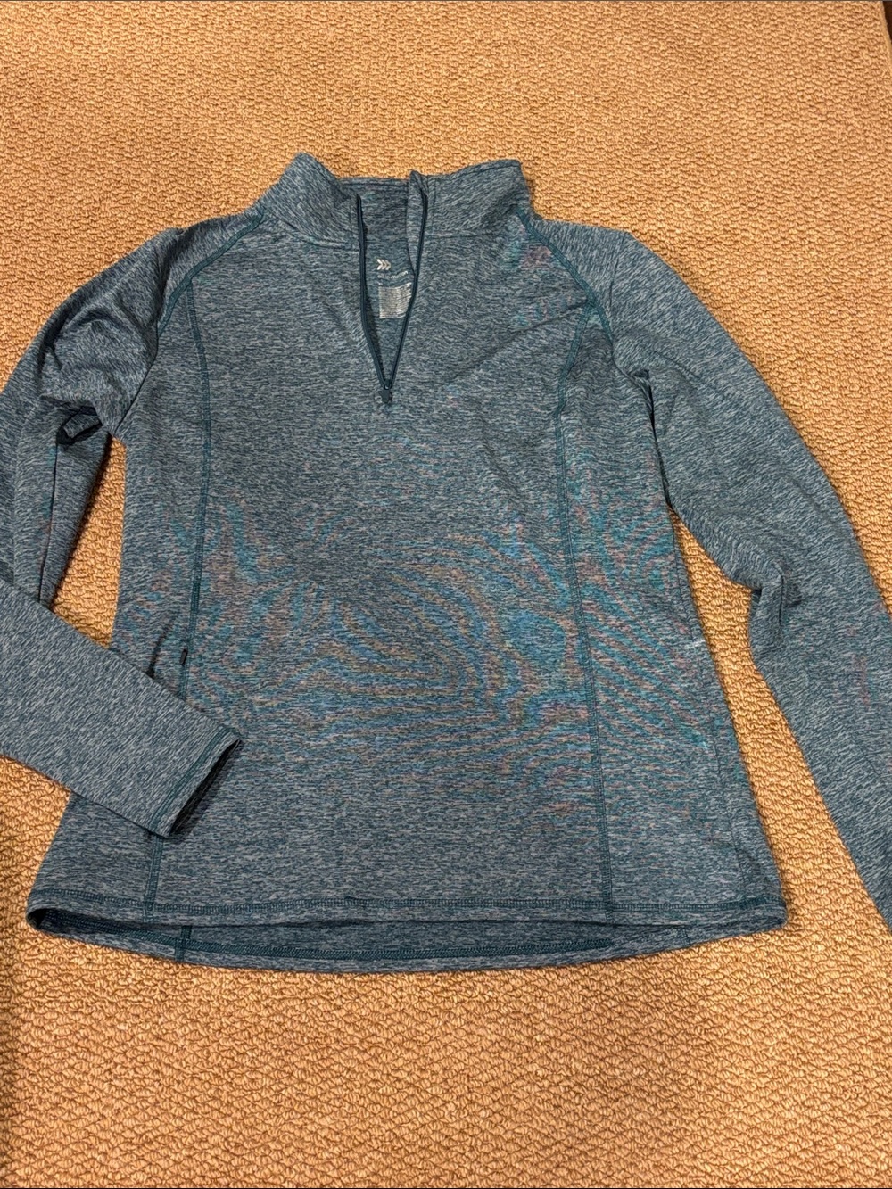 all in motion Heathered Teal Quarter-Zip Pullover Fleece Lined Long Sleeve Top